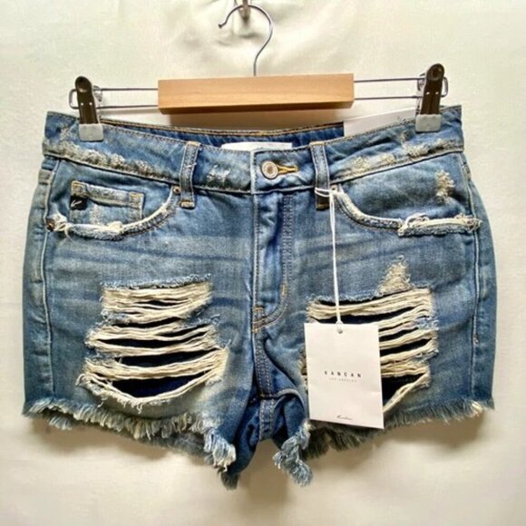 Kancan Women's 3/25 Jean Shorts Blue Super Distressed High Rise Denim NWT - Picture 14 of 14